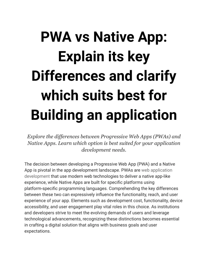 pwa vs native app explain its key differences