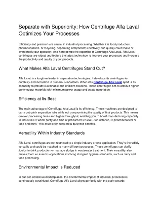 Separate with Superiority: How Centrifuge Alfa Laval Optimizes Your Processes