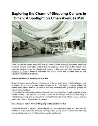 Exploring the Charm of Shopping Centers in Oman_ A Spotlight on Oman Avenues Mall