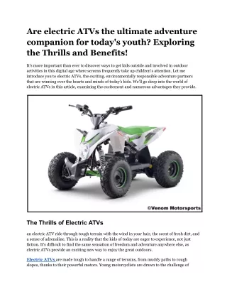 Are electric ATVs the ultimate adventure companion for today's youth_ Exploring the Thrills and Benefits!