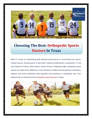Choosing The Best Orthopedic Sports Doctors In Texas