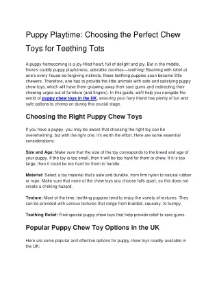 Puppy Playtime Choosing the Perfect Chew Toys for Teething Tots