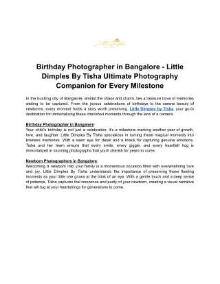 Birthday Photographer in Bangalore - Little Dimples By Tisha Ultimate Photography Companion for Every Milestone