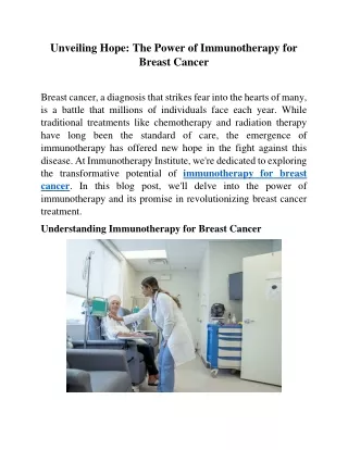Unveiling Hope The Power of Immunotherapy for Breast Cancer