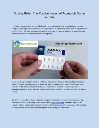 Finding Relief The Positive Impact of Accessible Xanax for Sale