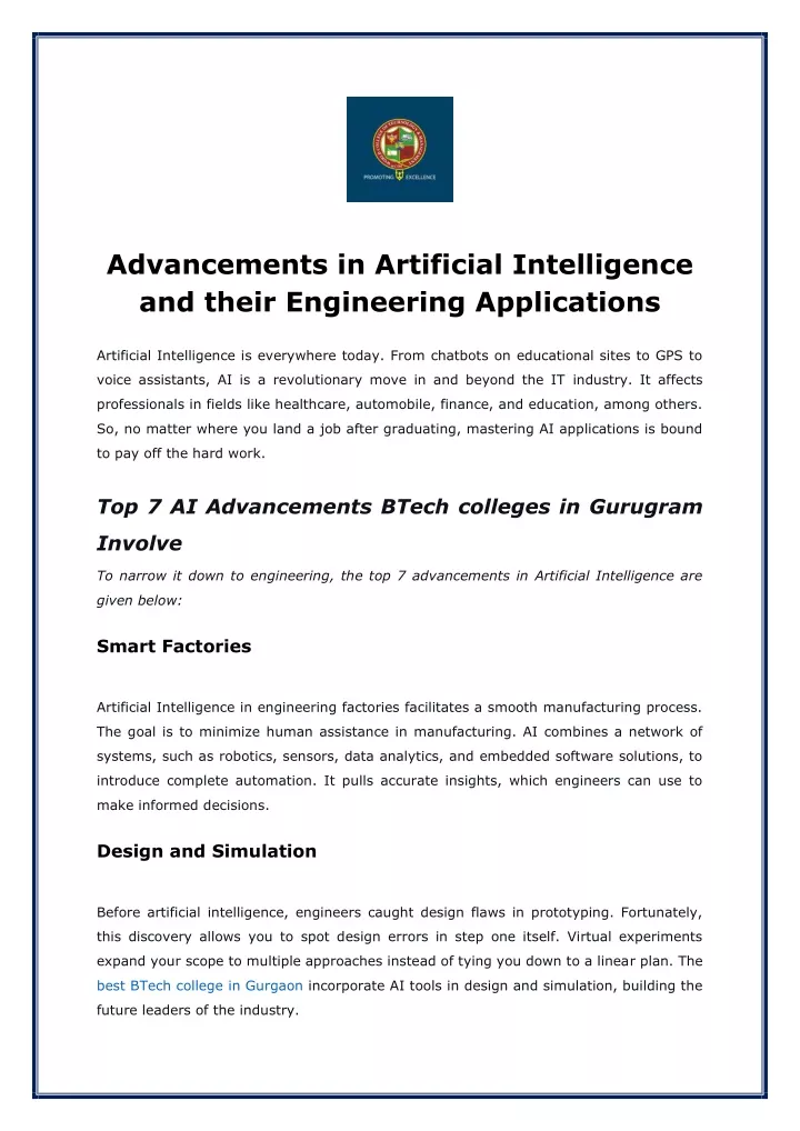 advancements in artificial intelligence and their