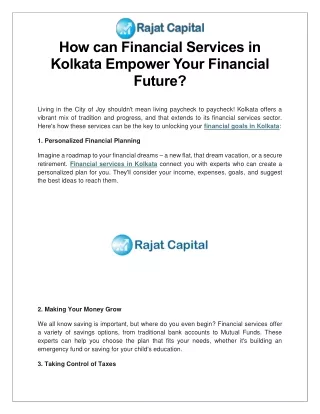 How can Financial Services in Kolkata Empower Your Financial Future