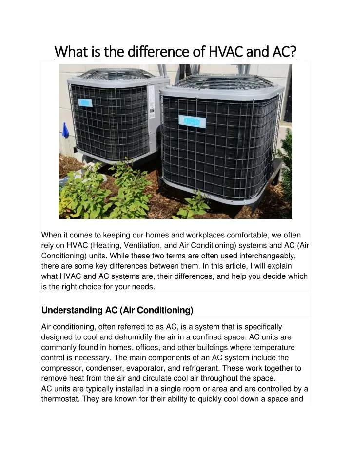wh what is the difference of hvac