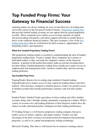 Top Funded Prop Firms: Your Gateway to Financial Success