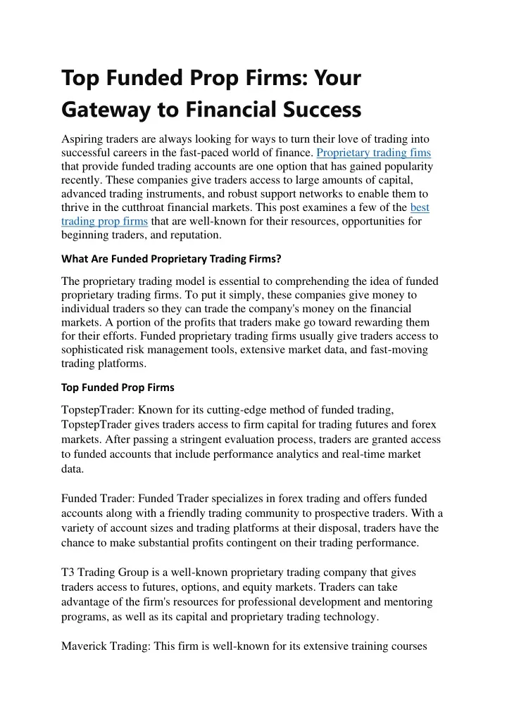 top funded prop firms your gateway to financial