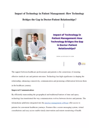 Impact of Technology in Patient Management How Technology Bridges the Gap in Doctor-Patient Relationships