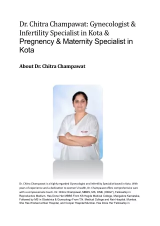 Dr. Chitra Champawat | Gynecologist in Kota | Infertility Specialist in Kota