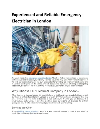 Experienced and Reliable Emergency Electrician in London
