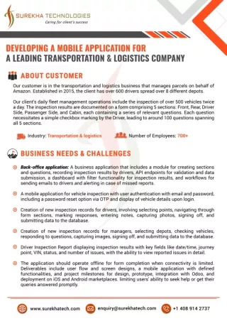 Developing a mobile application for a leading Transportation & Logistics Company