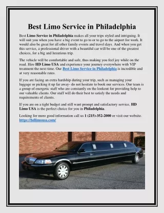 Best Limo Service in Philadelphia