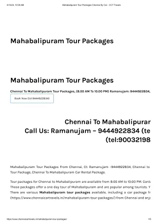Mahabalipuram Tour Packages - Chennai Car Travels