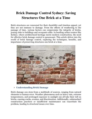 Brick Damage Control Sydney: Saving Structures One Brick at a Time