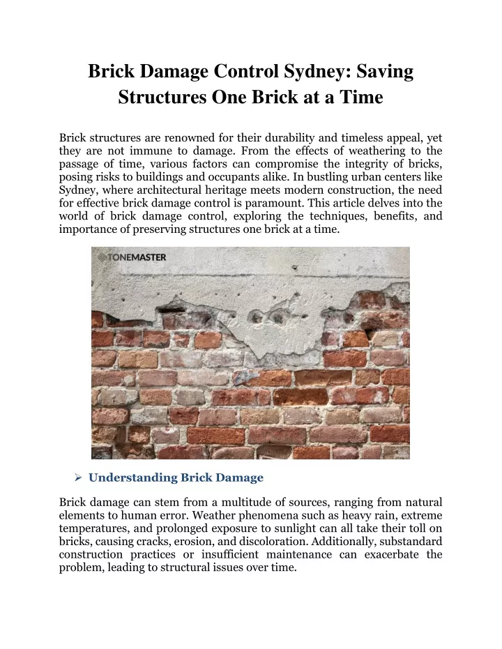 brick damage control sydney saving structures