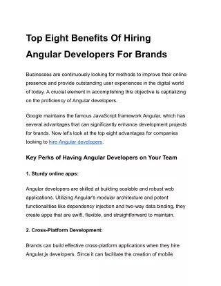 Top Eight Benefits Of Hiring Angular Developers For Brands