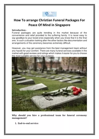 How To arrange Christian Funeral Packages For Peace Of Mind in Singapore