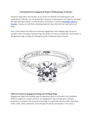 Choosing Between Engagement Rings & Wedding Rings At Damasci