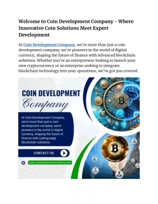 Welcome to Coin Development Company - Where Innovative Coin Solutions Meet Expert Development