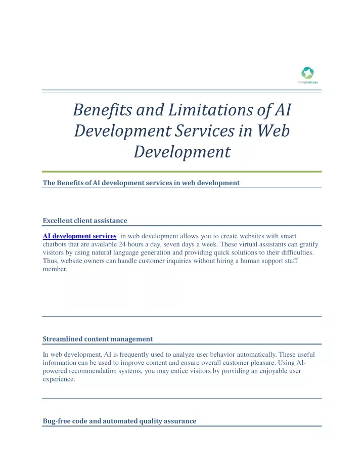 benefits and limitations of ai development services in web development