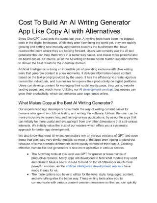 Cost To Build An AI Writing Generator App Like Copy AI with Alternatives