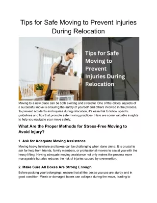 Tips for Safe Moving to Prevent Injuries During Relocation