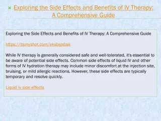 Exploring the Side Effects and Benefits of IV Therapy: A Comprehensive Guide
