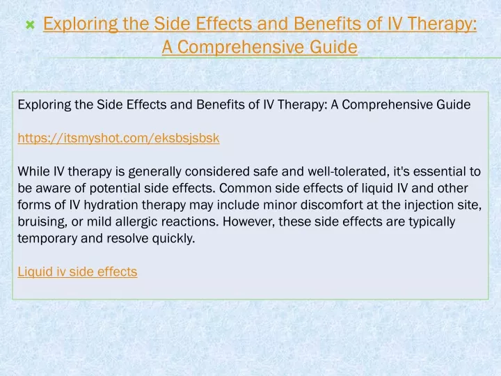 exploring the side effects and benefits of iv therapy a comprehensive guide