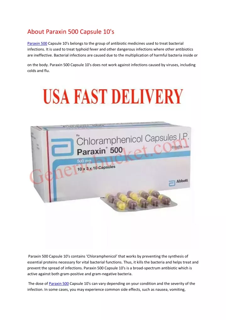 about paraxin 500 capsule 10 s