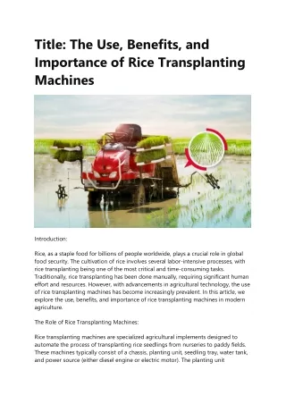 Rice planter Machines