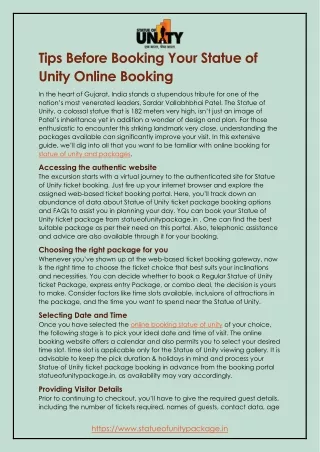 Tips Before Booking Your Statue of Unity Online Booking