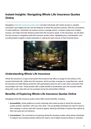 Instant Insights Navigating Whole Life Insurance Quotes Online