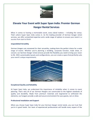 Elevate Your Event with Super Span India Premier German Hanger Rental Services