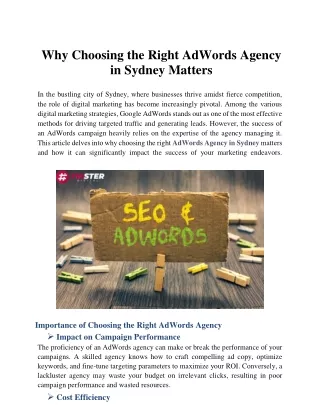 Why Choosing the Right AdWords Agency in Sydney Matters