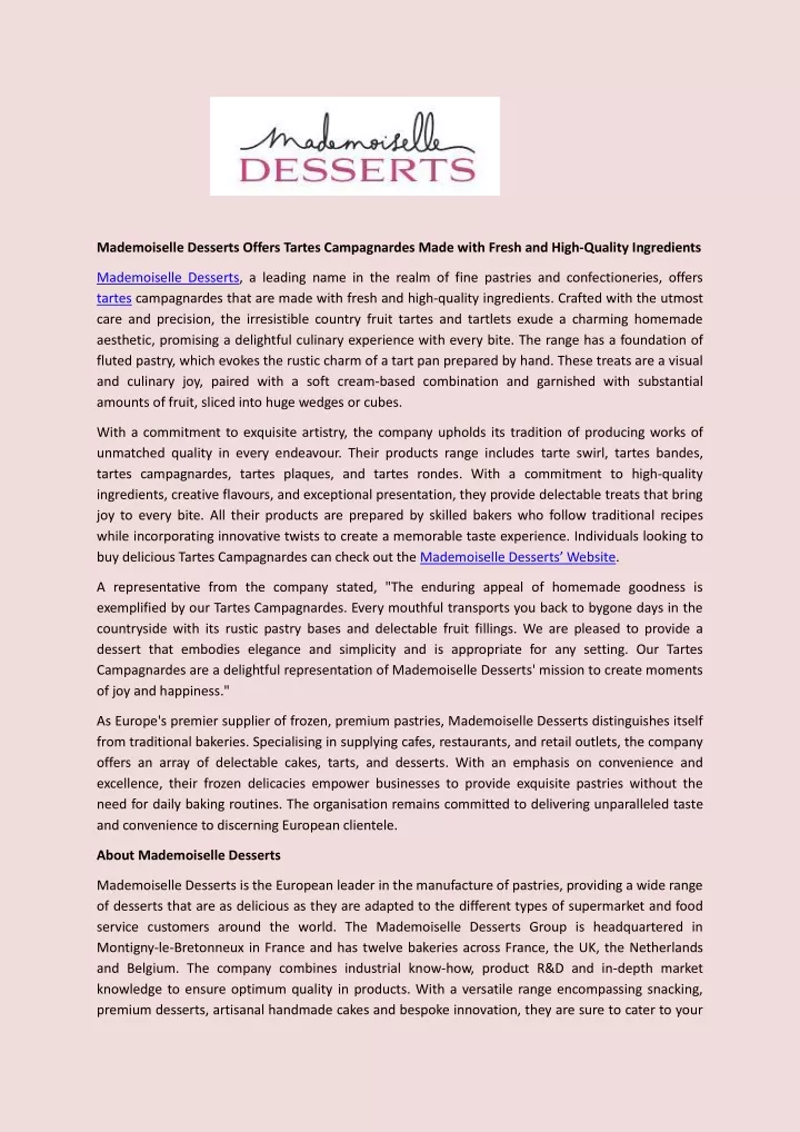 mademoiselle desserts offers tartes campagnardes
