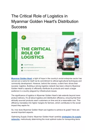 The Critical Role of Logistics in Myanmar Golden Heart's Distribution Success