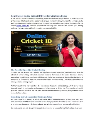 Your Fastest Online Cricket ID Provider with Extra Bonus