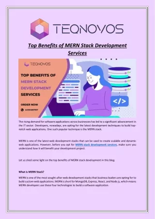Top Benefits of MERN Stack Development Services