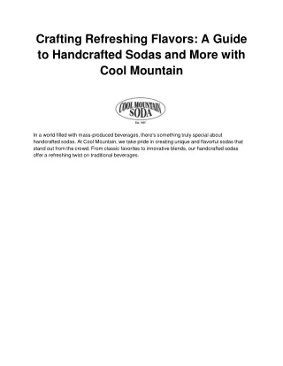 Crafting Refreshing Flavors_ A Guide to Handcrafted Sodas and More with Cool Mountain