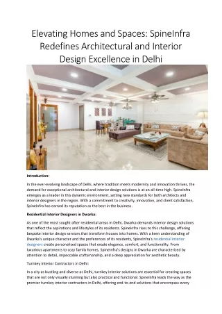 SpineInfra Redefines Architectural and Interior Design Excellence in Delhi