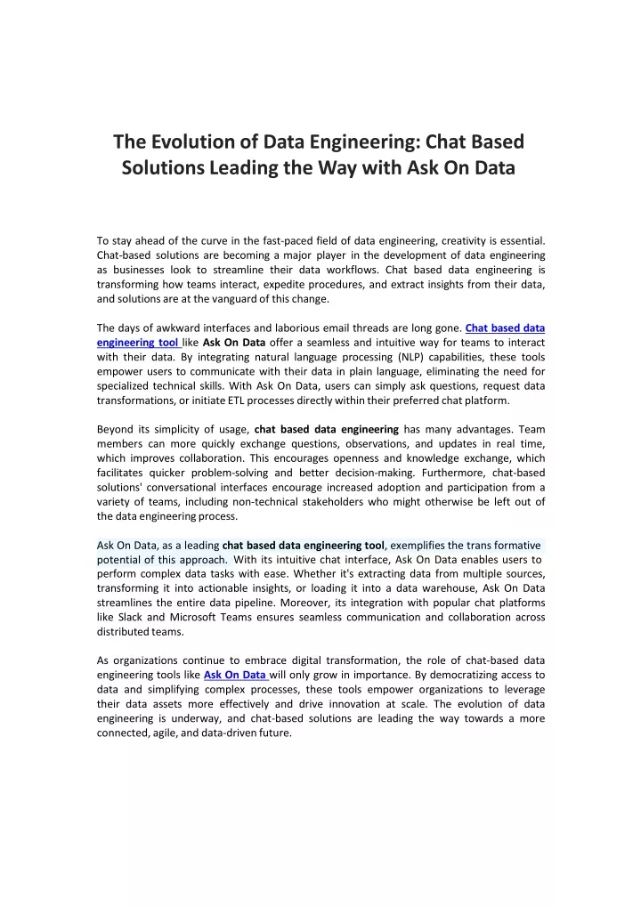 the evolution of data engineering chat based
