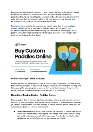 The Ultimate Guide to Buying Custom Paddles Online | Dropspin PickleBall