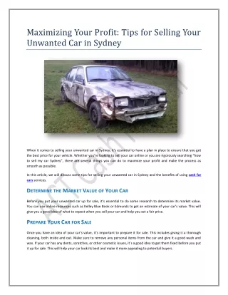 Tips for Selling Your Unwanted Car in Sydney