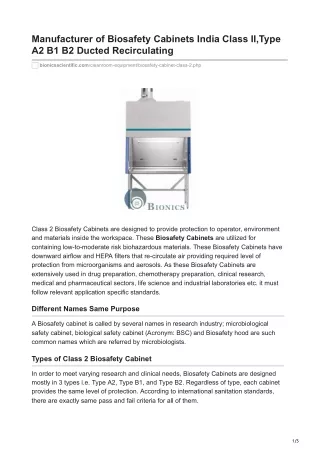 Biosafety Cabinets Manufacturer India Biosafety Cabinets Price in India Class