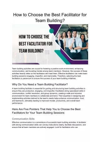 How to Choose the Best Facilitator for Team Building