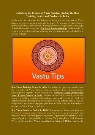 Unlocking the Secrets of Vastu Shastra Finding the Best Training Centre and Products in India