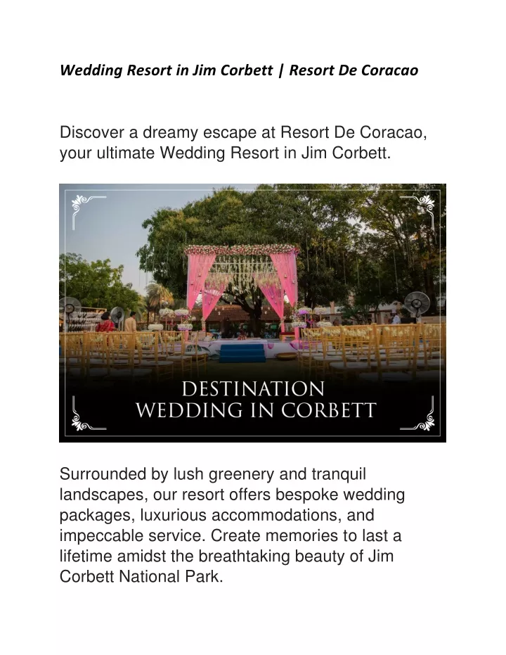 wedding resort in jim corbett resort de coracao